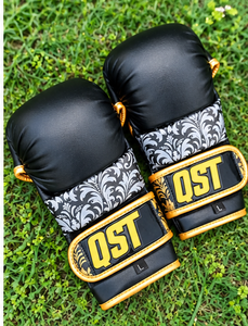 Guantes de Boxeo QST MMA Negros y Dorados de Cuero PU, Guantes de Entrenamiento con Cierre de Velcro, Transpirables para Adultos, Artes Marciales y Sparring - Product Image 4