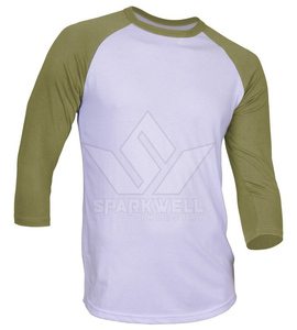 T-shirt à manches 3/4 en jersey de coton blanc vert olive, col rond, coupe classique, couleur unie, logo sur le devant, pour homme - Product Image 1