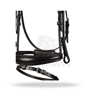 FINETTI <b>ROLLED</b> <b>LEATHER</b> SNAFFLE BRIDLE BLACK FULL SIZE ENGLISH RIDING BRIDLE FOR HORSE COMFORT - Product Image 3