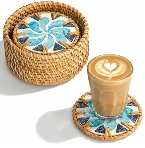 Sous-verres en rotin et nacre, tissés à la main, résistants à la chaleur, style bohème, en promotion - Product Image 6