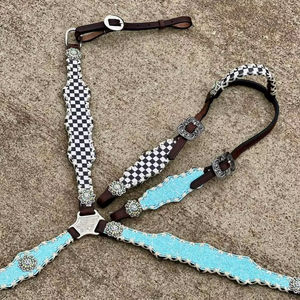 Ensemble de harnais pour cheval en cuir véritable de haute qualité, style western, pour l'équitation, au meilleur prix - Product Image 1