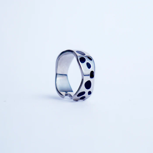 Broken Harmony Abstract Sculpted <b>Ring</b> in Sterling Silver with Enamel Filled Dots Decayed Yet Perfect Artistic Statement Jewelry - Product Image 4