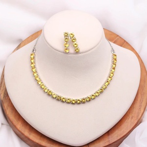 Factory Price White Gold Plated Citrine Jewelry Set Yellow Gemstone <b>Necklace</b> and Earrings Gift for Her - Product Image 1