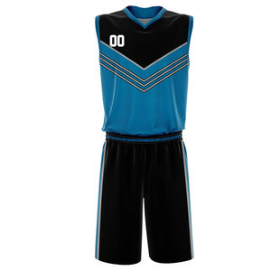 Ensemble de maillots de basket-ball unisexe sans manches, col en V, bleu noir, évacuation de l'humidité, impression sublimée, coupe régulière pour adulte - Product Image 1