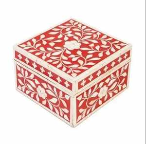 Boîte de rangement pour bijoux en os incrusté coloré, organisateur de souvenirs à carreaux multicolores, boîte cadeau bohème en bois MDF, taille personnalisée - Product Image 5