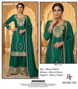 Ensemble Kurta-Plazzo & Dupatta en Chinon de qualité supérieure, aux couleurs tendance et étonnantes, avec broderies, fabriqué en Inde, vente en gros. - Product Image 4