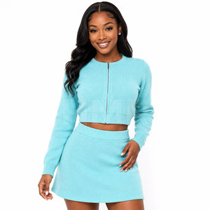 Ensemble jupe de tennis HMR Sisterhood Sorority 2 pièces avec haut court zippé à manches courtes et taille haute, personnalisable, vente en gros - Product Image 1