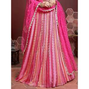 Maravilloso vestido de boda de seda de Chinon bordado Rosa Lehenga Choli - Product Image 1