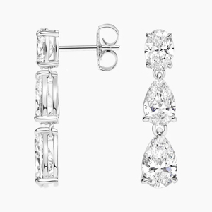 Boucles d'oreilles pendantes classiques pour femmes, plaquées rhodium, avec incrustation de diamants taille ovale, design goutte d'eau, bijoux de mariage - Product Image 2