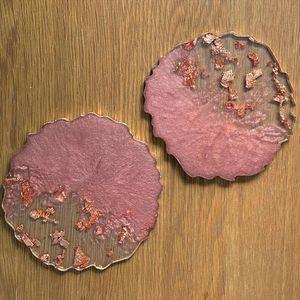 Pink Resin Coasters Gold Foil Agate Slice Drink Coaster Set For Dining Table Protection Geode <b>Cup</b> <b>Mat</b> Countertop Wine Glass Tray - Product Image 6