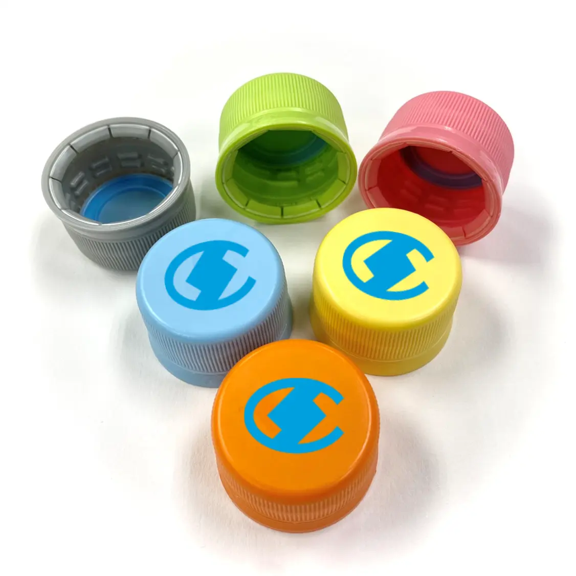 Plastic Cap for Carbonated Drinks, Soy Milk, Juice, 2Pcs (120 Knurls) Normal Height with printed logo Color