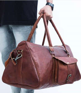 Sac polochon de 20 pouces en cuir de chèvre véritable de style rétro avec bandoulière réglable sac de transport unisexe Weekender Transit de qualité supérieure - Product Image 2