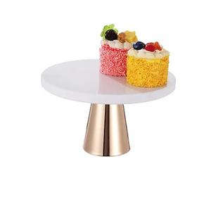 Base para Pastel de Mármol Blanca y Dorada con Base de Metal, Base para Pastel de Boda Lujosa, Base Resistente para Exhibición de Postres - Product Image 1