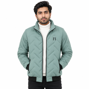 Quilted Padded Men's <b>Jackets</b> Lightweight Winter Outerwear Stand Collar Full Zipper Ribbed Cuffs Hem Zipper Pockets Casual Coat - Product Image 1