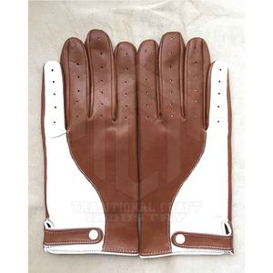 <b>Mens</b> <b>Leather</b> <b>Driving</b> <b>Gloves</b> Tan Brown White Colorblock Breathable Perforated Design Classic Fashion <b>Gloves</b> Wholesale - Product Image 3