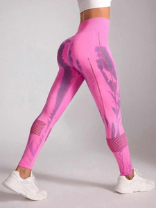 Wholesale Premium 87% <b>Nylon</b> 13% Spandex Four-Way Stretch Fitness Wear Women <b>Leggings</b> with Breathable Mesh Panel - Product Image 2