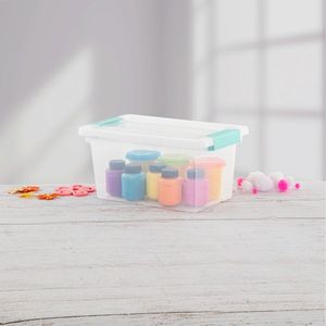 4-Pack Clear <b>Plastic</b> <b>Storage</b> <b>Bins</b> with Latching Lids Medium Writing Stackable Clip Box for Arts & Crafts Supplies - Product Image 2