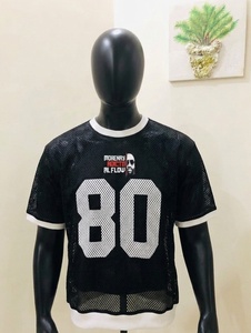 Custom Logo Mesh Football Jersey Breathable Oversized Short Sleeve T-Shirt Graphic Print Number <b>80</b> Hip Hop Streetwear <b>Top</b> - Product Image 1