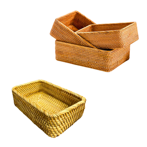 Juego de 3 Cestas/Bandejas Rectangulares de Mimbre RATTAN Duraderas, Hechas a Mano, Proveedor de Cestas de Mimbre - Product Image 1