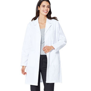 Bata de Laboratorio Blanca para Mujer, Tejida, de Algodón y Poliéster, Uniforme de Hospital, 3 Bolsillos, Cierre de Broches, Bata Médica - Product Image 1