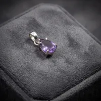 Pendentif Solitaire Améthyste Forme Goutte d'Eau Sertissage Griffe Argent Sterling 925 Classique Unisexe Usage Quotidien