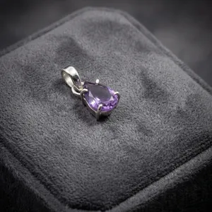 Colgante de Amatista Solitario en Forma de Gota con Engaste de Garra, Plata de Ley 925, Clásico, Unisex, para Uso Diario - Product Image 6