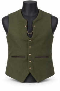 Gilet formel en laine pour homme, col en V, vert olive uni, court, respirant, simple boutonnage avec boutons, pour l'automne - Product Image 3