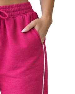 กางเกงวอร์มขายาวสีชมพูสดสำหรับผู้หญิง ขอบเอวยางยืด มีเชือกผูกเอว ทรงหลวม สวมใส่สบาย เหมาะสำหรับพักผ่อน - Product Image 3