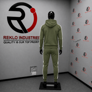 Conjunto Deportivo para Hombre Olive, Sudadera con Capucha y Pantalones Jogger con Logotipo Personalizado, Franja Lateral Blanca, Ropa Deportiva de Felpa, Venta al Por Mayor - Product Image 4