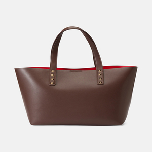 Women Real Leather Tote <b>Bag</b> Brown Luxury Shoulder Handbag Large Capacity <b>Studded</b> Elegant Work Purse - Product Image 1