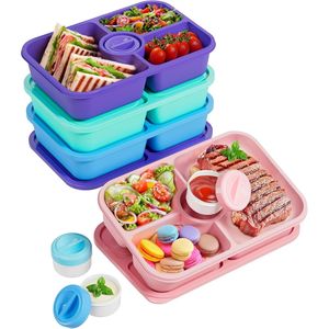 Set di 4 Contenitori Bento per Snack con 4 Scomparti, Impilabili e con Coperchi, per Preparazione Pasti e Contenitori Pranzo - Product Image 1