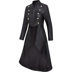 Manteau long gothique pour femme en similicuir 100 %, style punk, à capuche, fermeture éclair avant, élégant, mélange de matières, OEM ODM - Product Image 3