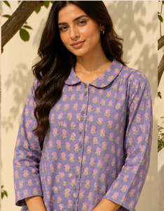 Camisa de Algodón para Mujer con Estampado Floral, Manga Tres Cuartos, Estilo Casual, Corte Regular, Estilo India-Pakistán, para Todas las Temporadas - Product Image 3