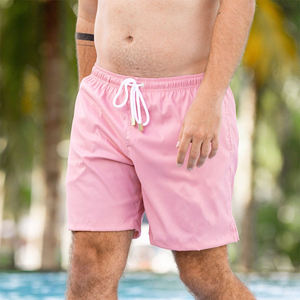 Short de bain rose uni pour homme, séchage rapide, taille mi-haute, avec cordon de serrage, short de plage décontracté d'été avec poches - Product Image 6