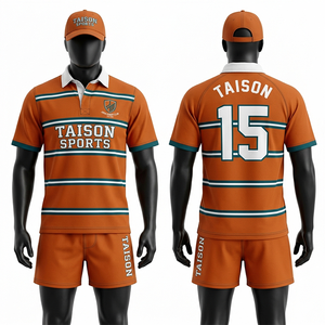 Uniforme de Rugby para Hombre, 220 GSM, Poliéster y Spandex, Tela Transpirable, Verde Menta, Paneles con Rayas Azul Marino, Sublimación, Logotipo Personalizado - Product Image 5