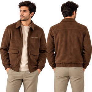 Brown Custom <b>Men's</b> Brown <b>Suede</b> Fabric <b>Jacket</b> | Premium Regular Fit Winter <b>Jacket</b> For <b>Men's</b> | High Quality Outerwear <b>Jackets</b> - Product Image 1