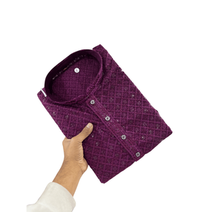 FANCY RAYON MACHINE BRODERIE TRAVAIL HOMME KURTA AVEC PAYJAMA VIN - Product Image 1