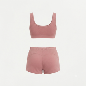 Ensemble soutien-gorge de sport côtelé pour femme, rose, maintien moyen, vêtements de yoga, couleur unie, respirant, en spandex et coton - Product Image 2