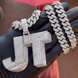 Men's 925 Silver <b>Statement</b> <b>Necklace</b> Brilliant Cut Moissanite Claw Setting Hiphop Style Link Chain Geometric Design Environmental - Product Image 3