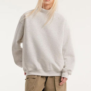 Sweat-shirt à col roulé surdimensionné pour femme, couleur unie, épaules tombantes, manches longues, tricot en coton, vêtements d'automne - Product Image 6