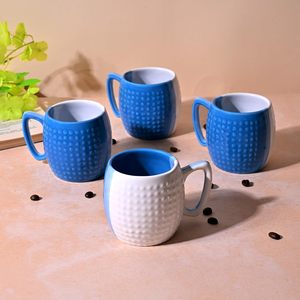 Luxurious Hand Painted Blue & White Dot Pattern Ceramic Cup <b>Set</b> <b>Microwave</b> Safe Stoneware Mugs Tray Saucers PC Stoneware <b>Set</b> 6 - Product Image 1