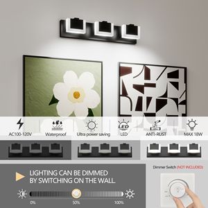 Modern 3-<b>Light</b> Black LED <b>Vanity</b> <b>Light</b> up and Down Wall <b>Light</b> Fixture for Bathroom 6000K for Over <b>Mirror</b> Lighting - Product Image 4