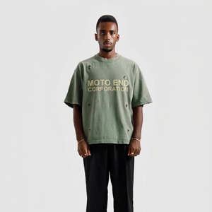 T-shirt en coton surdimensionné Moto End Corporation à manches courtes et col rond, style streetwear décontracté, avec motif imprimé lettres sur le devant pour homme - Product Image 5
