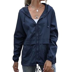 Hooded Thin Lightweight Windproof Zipper <b>Rain</b> <b>Jacket</b> <b>Long</b> Sleeve Solid Color Casual Outdoor Wear Unisex Polyester Coat Spring - Product Image 1