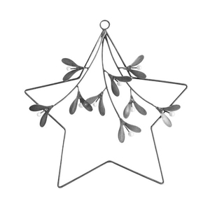 Elegante Corona de Metal Plateado con Estrellas y Acentos de Bayas Blancas, Perfecta para Decoración Festiva de Pared o Ventana - Product Image 1