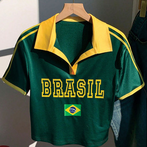 เสื้อฟุตบอลบราซิลแบบยูนิเซ็กซ์ สีเขียวเหลือง คอปกปักชื่อทีมด้านหน้า แขนสั้น คอวี สายรัดแบบเสื้อกล้าม - Product Image 5