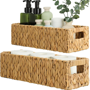 Cesta rústica de jacinto de agua para soporte de papel higiénico, cestas de mimbre tejidas para estantes, solución de almacenamiento para el hogar con asas integradas - Product Image 1