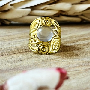 New Arrival Trendy Moonstone <b>Ring</b> Boho Brass Jewelry For Women 18k <b>Gold</b> Plated Floral Leaf <b>Cocktail</b> <b>Rings</b> For Wholesale/OEM/ODM - Product Image 5