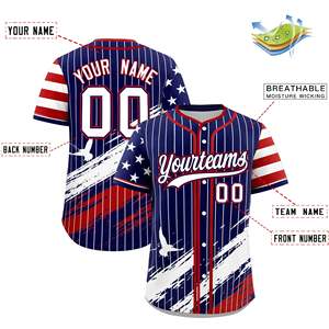 เสื้อเบสบอลโพลีเอสเตอร์ 100% แบบกำหนดเอง ลายเส้น ชุดทีมพิมพ์ลายปัก 3 มิติ ชื่อและหมายเลข แขนสั้น ติดกระดุมด้านหน้า - Product Image 2
