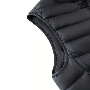 <b>Black</b> Quilted Puffer <b>Vest</b> Stand Collar Zipper Up Windproof Winter Outerwear Casual Style Polyester Nylon Resistant Down Gilet - Product Image 6